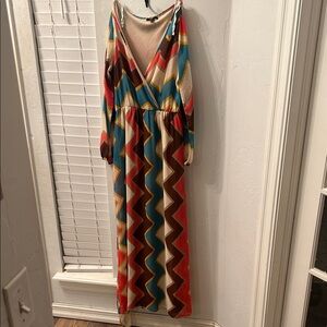 Espresso Multicolor Zigzag Long Sleeve Dress